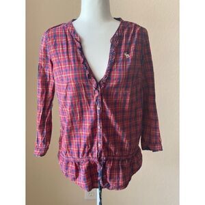 Abercrombie & Fitch Red & Navy Plaid Button Up